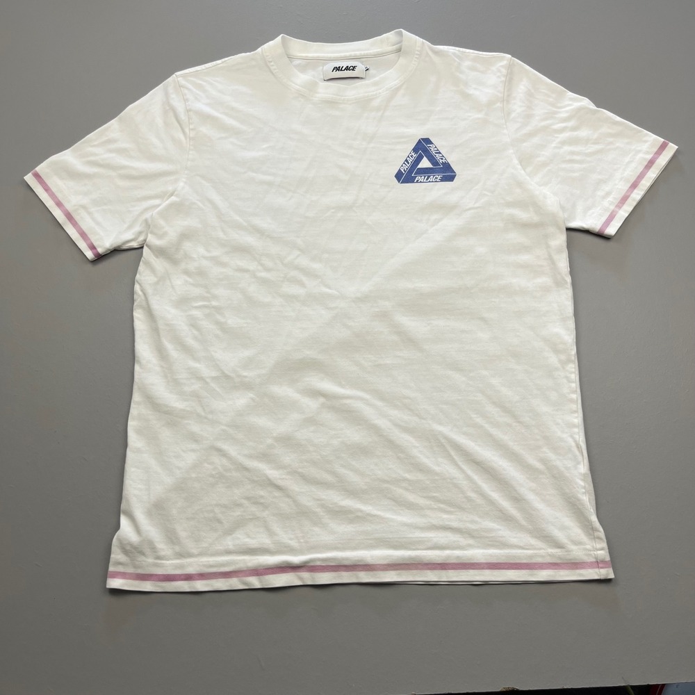 Palace T-Shirt Mens XL White Blue Tri-Ferg Logo Pink Striped Trim Streetwear - Picture 13 of 14